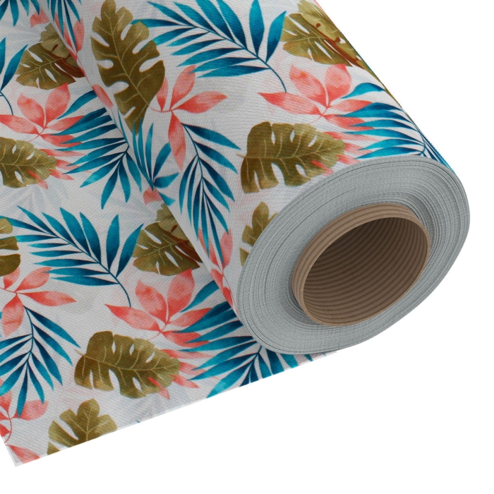 Tkanina Tropical Leaves LIŚCIE 280 Róż Niebieski