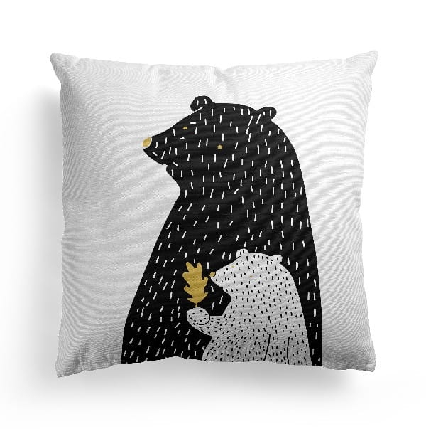 Poszewka Black & White Bear & Leaf 45x45 cm