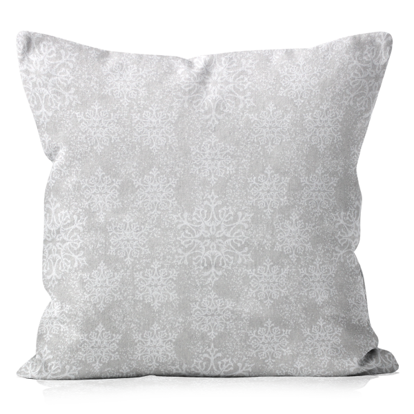 Poszewka ŚWIĘTA śnieżynki białe na lnie 45x45