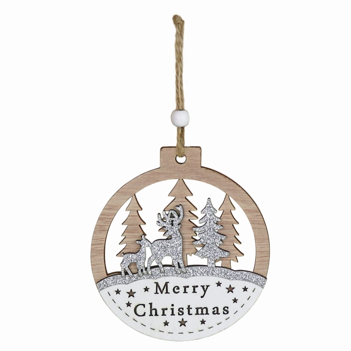 Dekoracja Drewniana Zawieszka Bombka 10,5x9,5 cm