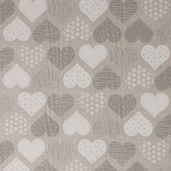 Tkanina Dekoracyjna Szare Serca na Lnie - 280 cm