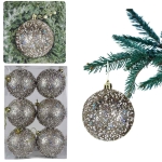 Zestaw bombek LUXE glitter 6 szt 8 cm Srebrny