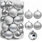 Zestaw 34 bombek z tworzywa śr.4 cm kolor Srebrny