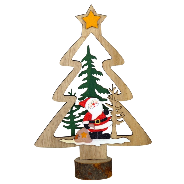 Dekoracja Drewniana Choinka Mikołaj 20x14 cm