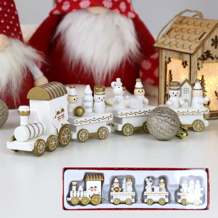 Dekoracja Drewniana Lokomotywa 21x5 cm Biały