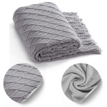 Koc Akrylowy OSLO knitted frędzle 130x170 Szary