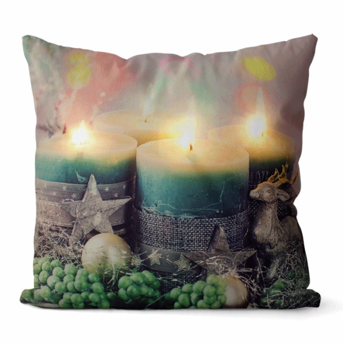 Poszewka Świąteczna LED 45X45 cm Niebieskie Świece