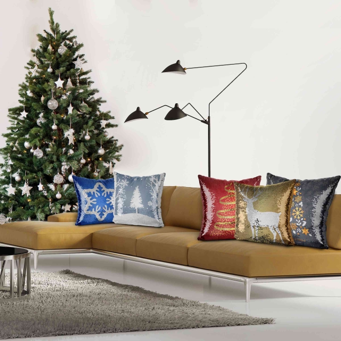 Poszewka Cekiny Christmas 40x40 Choinka srebrny