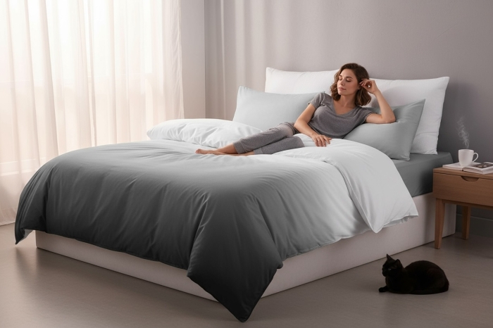 Kpl pościeli NATURAL GRAY 160x200+2 posz. sza/bia
