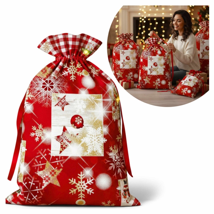 Worek prezentowy Snowflakes 13x18 cm czerwony
