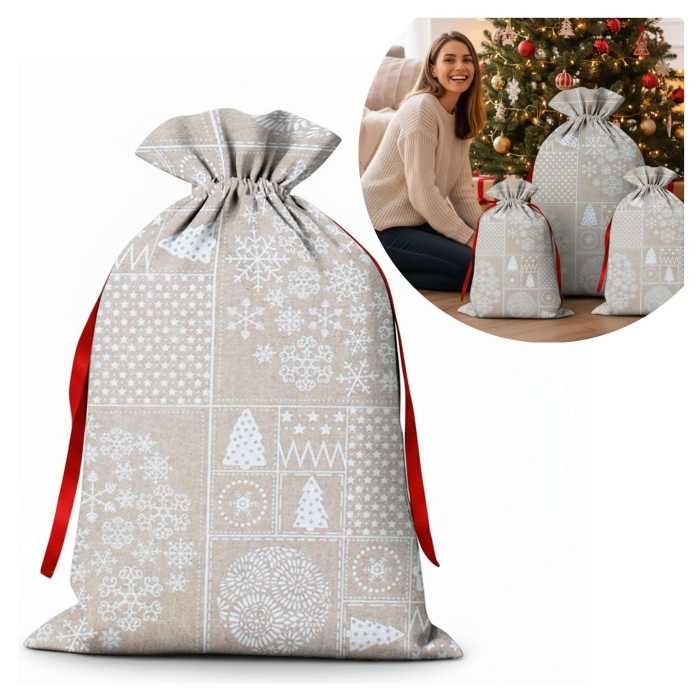 Worek prezentowy Christmas linen 30x40 cm