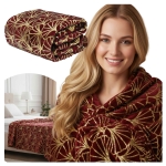 Koc GINKGO Gold mikroflanela 150x200 Bordo + Złoty
