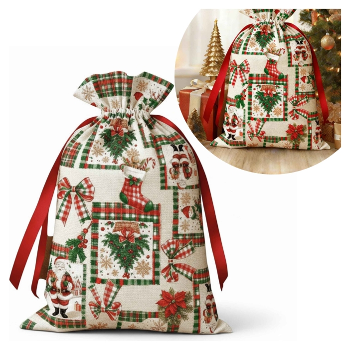 Worek prezentowy Christmas charm 13x18 cm gwiazdki