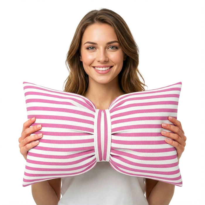 Poduszka Kokarda GLAM 30x50 Panama Róż paski