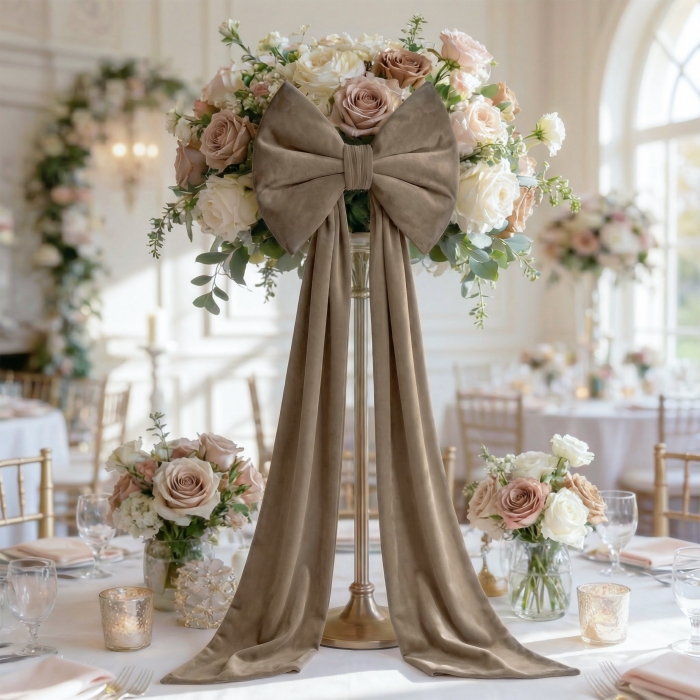 Kokarda Deco Velvet Glam Bow XXL 48x45x150 Beż