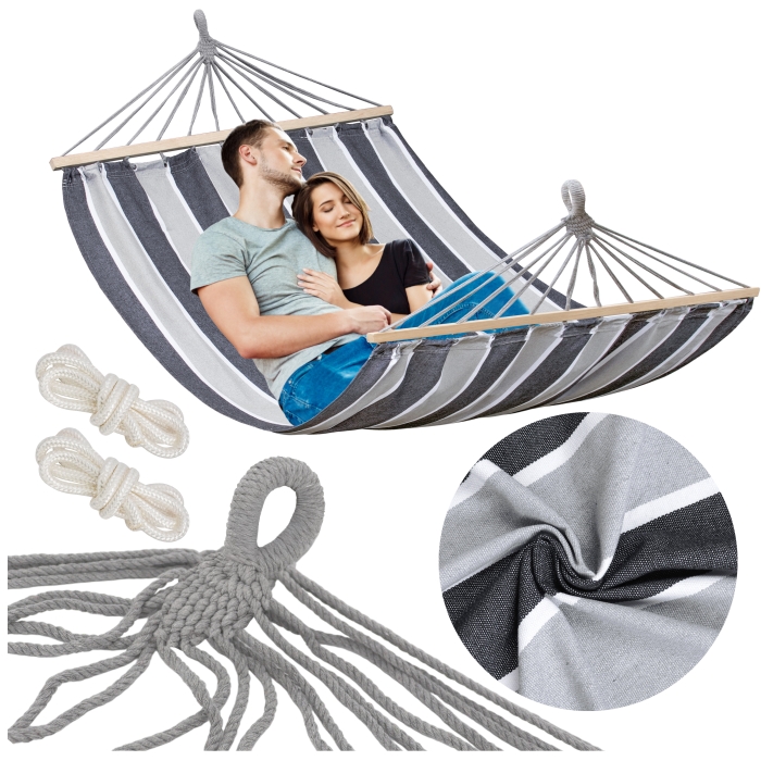 Dwuosobowy Hamak Essence Stripe 280x150 Pasy Szary