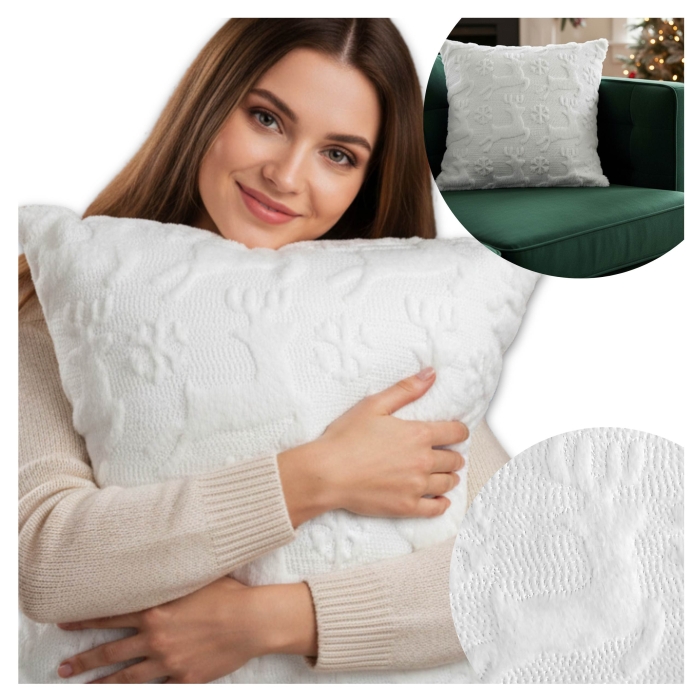 Poszewka Renifer WINTER DREAM eko futro Biały 45cm