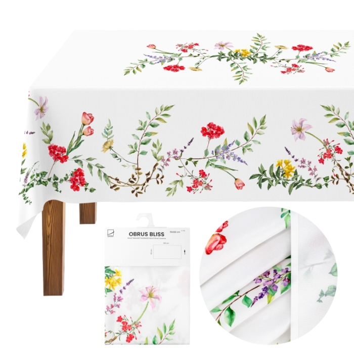 Obrus dekoracyjny Bliss kwiaty 140x200 cm biały