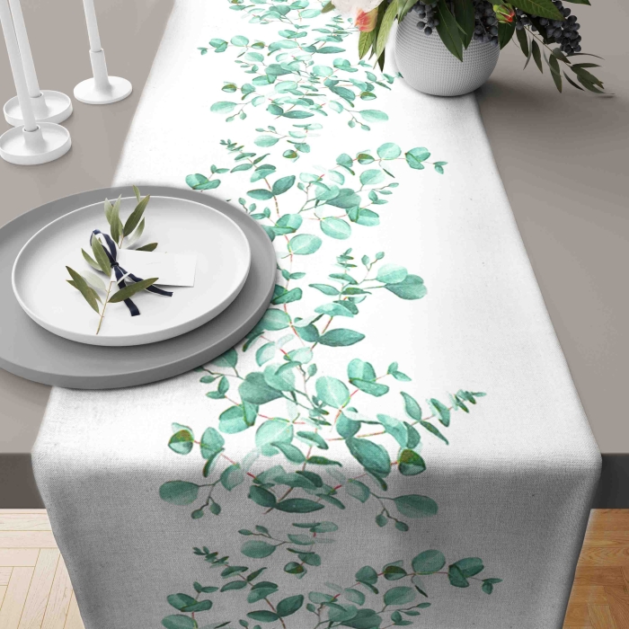 Bieżnik w rolce Eukaliptus bawełna 28x300 cm Ziel.