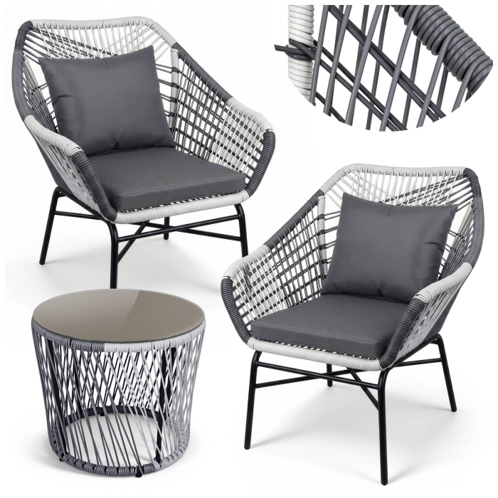 Zestaw PREMIUM 2 fotele + stolik  ELLIE szary