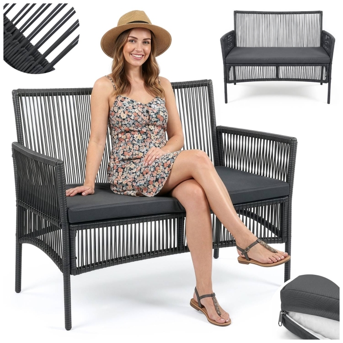 Sofa ogrodowa 2 os. PREMIUM ALIA z poduszką Grafit