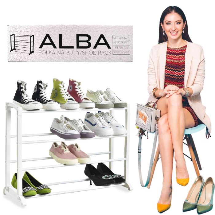 Półka na buty ALBA 4 poziomy 90x16x50 cm Biały XL