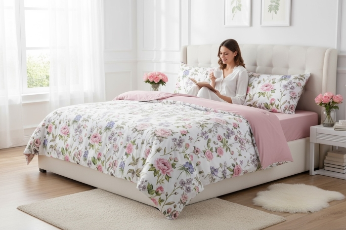 Kpl pościeli SATYNOWY SEN 160x200+2 posz. Kwiaty
