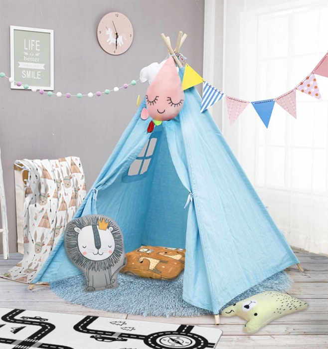 Namiot domek TEEPEE tipi 120x120x160 cm Niebieski