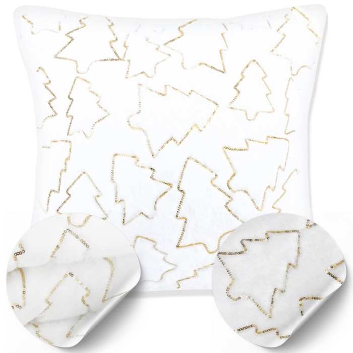 Poszewka eko Futro Sparkle Choinki Złote 45x45 cm