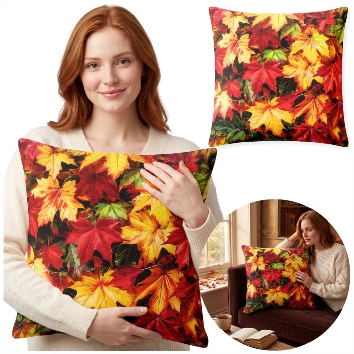Poszewka jesienna 45x45 GOLDEN AUTUMN Velvet Liści