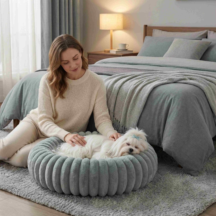 Legowisko Royal Lounge faux fur 90x90 Szałwia gray