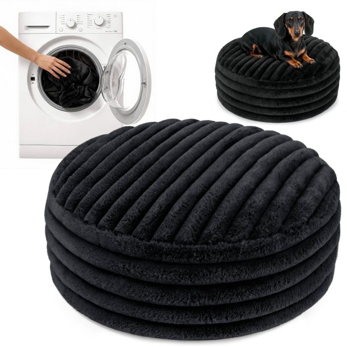 Legowisko puf NUBO LUX śr.60 Rabbit fur pas Czarny