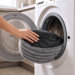 Pokrowiec puf NUBO LUX śr.60 Rabbit fur pasy Szary