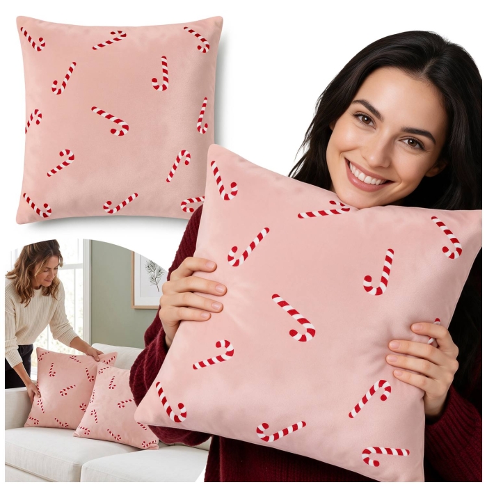 Poszewka Candy Cane Bliss 45x45 cm velvet Róż