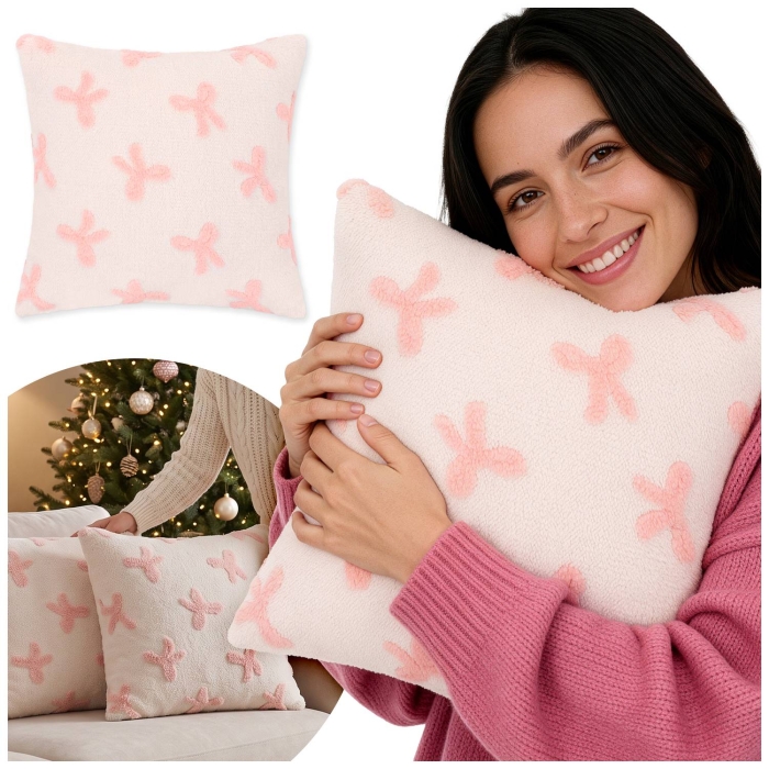 Poszewka PINK BOWS 40x40 cm Ecru Róż