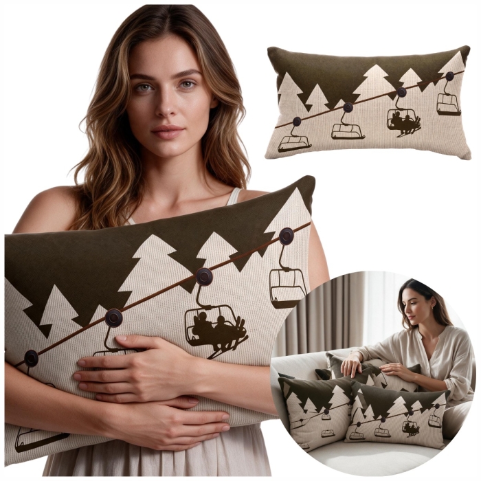 Poszewka VELVET INVERNO WINTER Narty Choinki 30x50