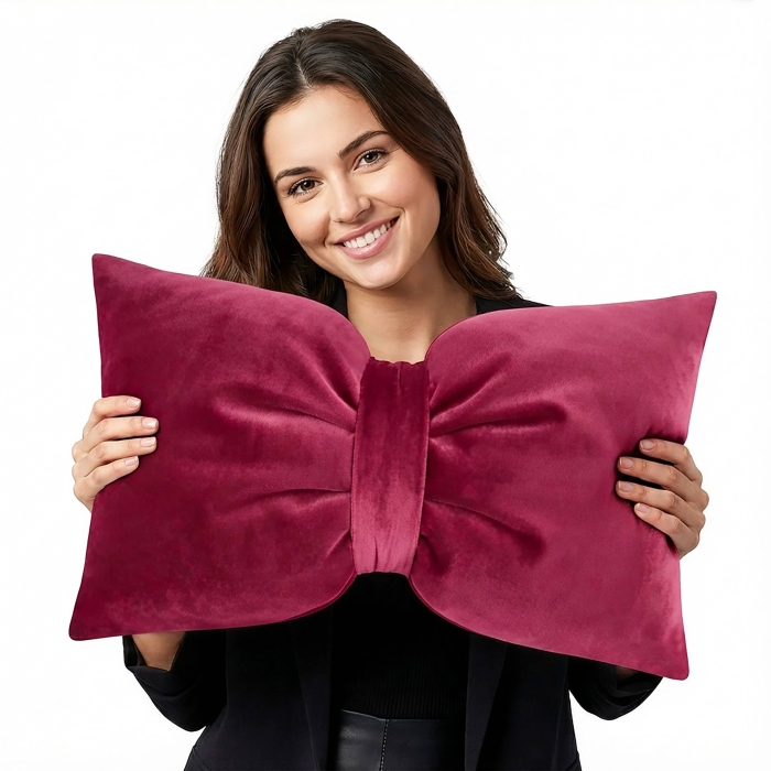 Poduszka kokarda ARCO 30x50 Velvet Bordo