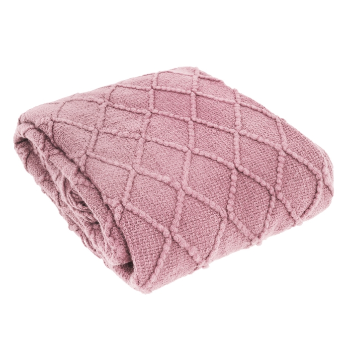 Koc Akrylowy OSLO knitted frędzle130x170 Jasny róż