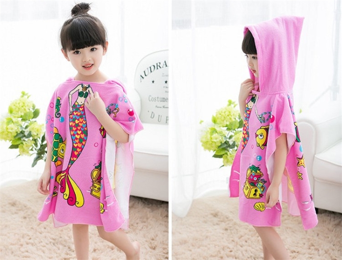Ręcznik z kapturem PONCHO SMART 60x120 Syrenka róż