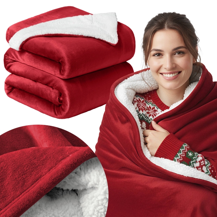 Koc MARLBOROUGH Sherpa Velvet 150x200 cm Czerwony