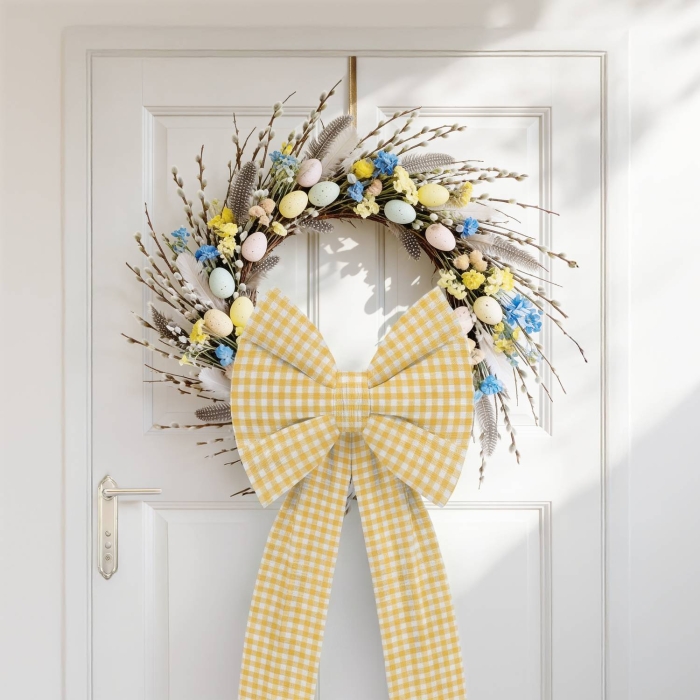 Kokarda Deco Glam Bow XXL 48x45x150 Żółta Krata