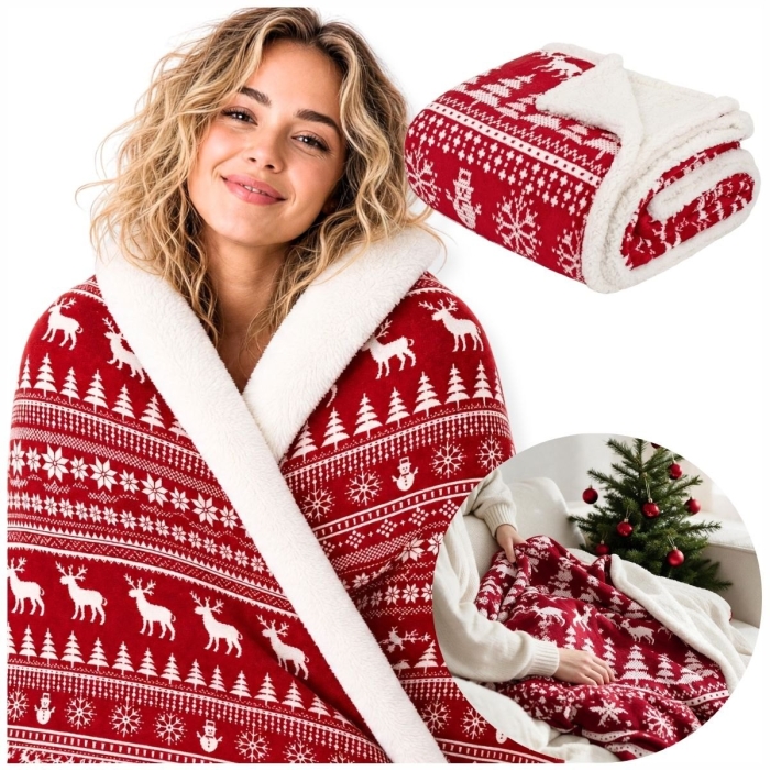 Koc WINTER NORDIC SHERPA 150x200 cm Red Czerwony