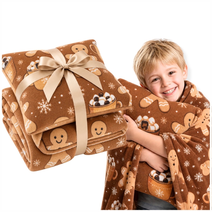 Komplet koc + poduszka  GINGERBREAD  Pierniczki