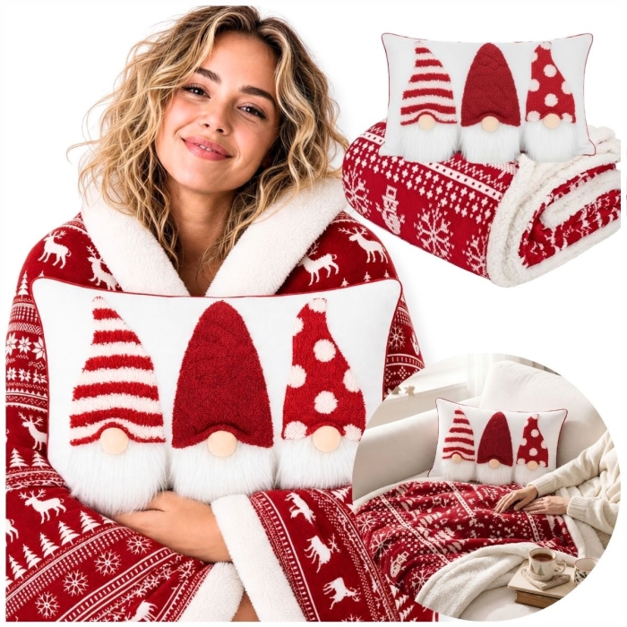 Zestaw Koc WINTER NORDIC SHERPA 150x200 + poduszka